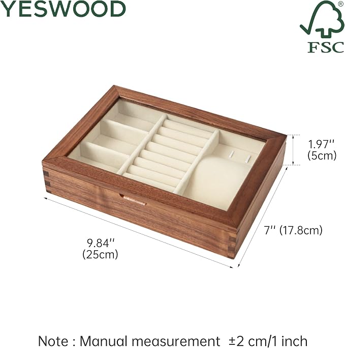 YESWOOD Jewelry Box Organizer, North America Black Walnut Wood Jewelry Boxes - Image 4