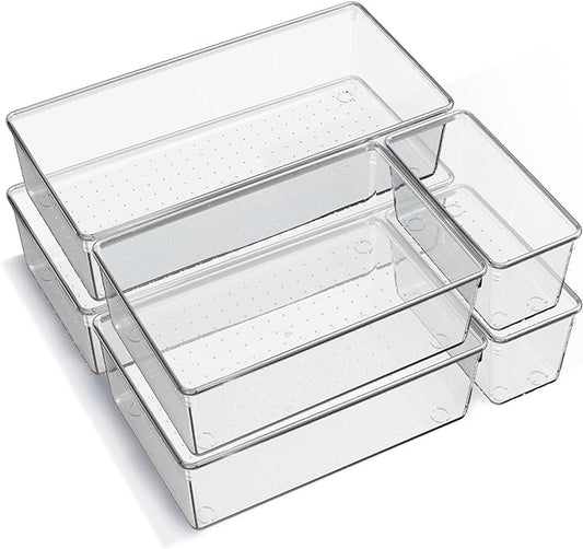 6 Pack Large Clear Plastic Drawer Organizer Trays, Acrylic Kitchen Drawer by Criusia