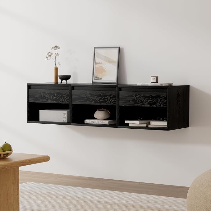 Floating Nightstand Set of 3, Wall Mounted Bedside Table by EYYTHUNG