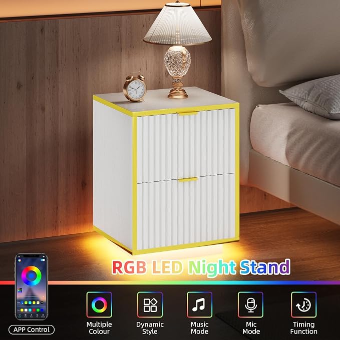Fluted Nightstand Set of 2, Modern Floating Night Stand - Image 4