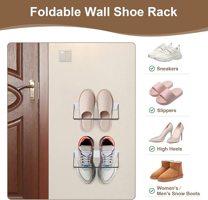 2-Pack Wall Mounted Shoe Rack, Wooden & Metal Foldable Shoe Rack - Image 5