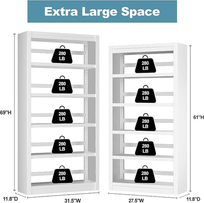 Bookcase, 5-Shelf Industrial Bookshelf, Large Storage Space, Adjustable - Image 3