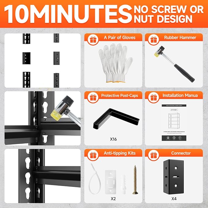 5 Tier 60”D X 24”W X 78”H Garage Shelves Heavy Duty 3000LBS Adjustable Metal - Image 7