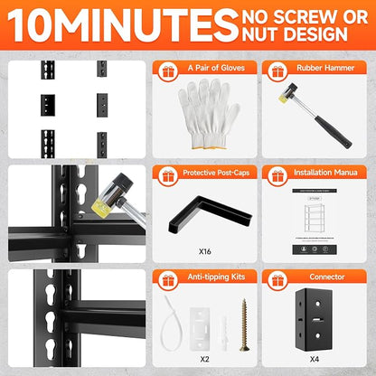 5 Tier 60”D X 24”W X 78”H Garage Shelves Heavy Duty 3000LBS Adjustable Metal - Image 7