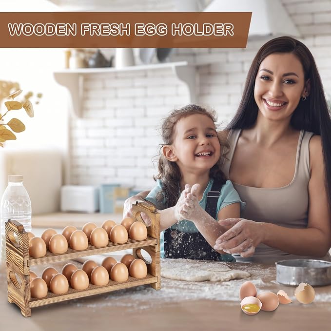 Wooden Egg Holder with 4 Layers/48-Hole, Stackable Wood Egg Rack Countertop - Image 8