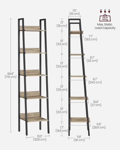 VASAGLE Bookshelf, 5-Tier Narrow Book Shelf, 11.8 x 13.3 x 66.9 Inches - Image 2