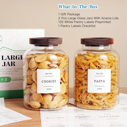 Set Of 2 Large Glass Jar with Wooden Lid with 132 Labels, Glass Storage Jars - Image 5