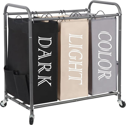 STORAGE MANIAC 3 Section Laundry Sorter, 35.9 Gal Laundry Hamper Cart by STORAGEMANIAC