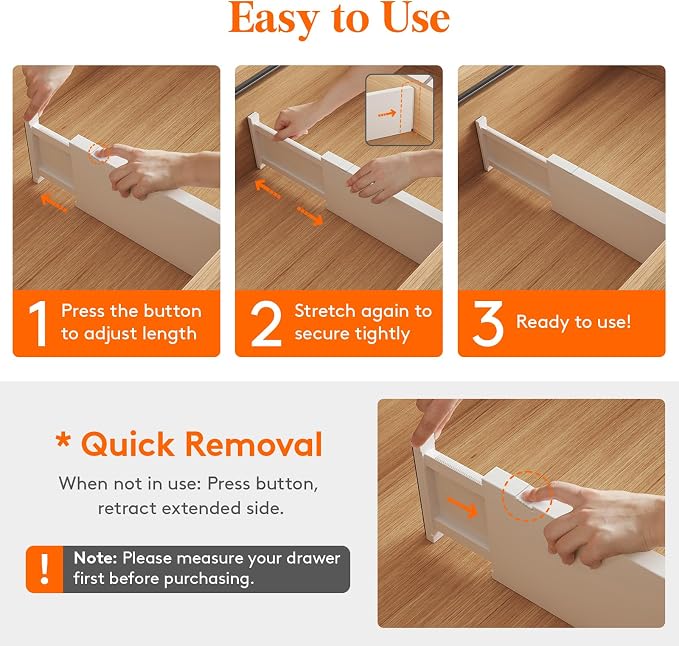 Lifewit 12 Pack Drawer Dividers Plastic 5" High, 13.5-22" Adjustable Drawer - Image 7