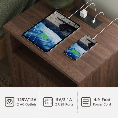 Nightstand Set of 2 with Charging Station, Mid Century Modern Nightstand with - Image 7