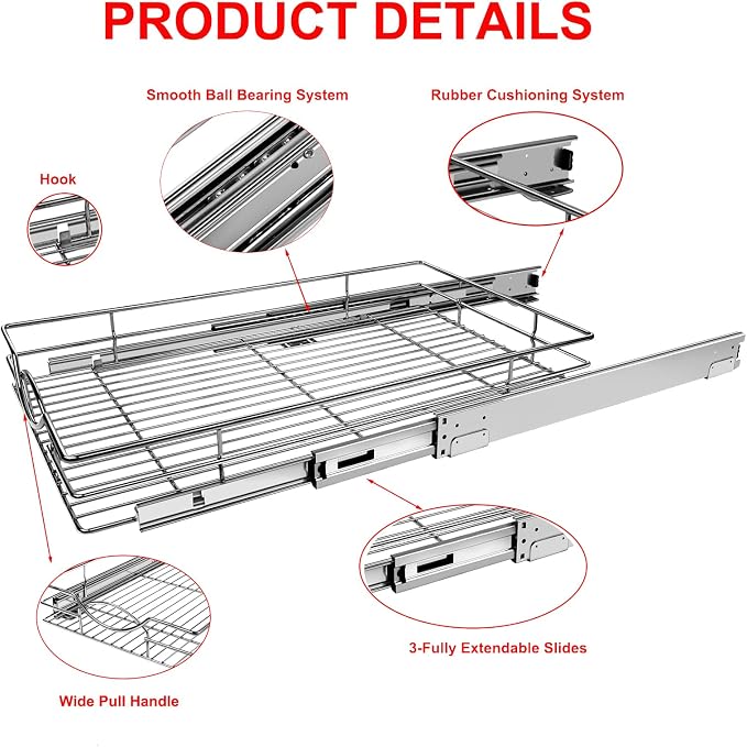 Pull Out Cabinet Organizer 23" W x 21" D, Heavy Duty Kitchen Cabinet Pull Out - Image 4