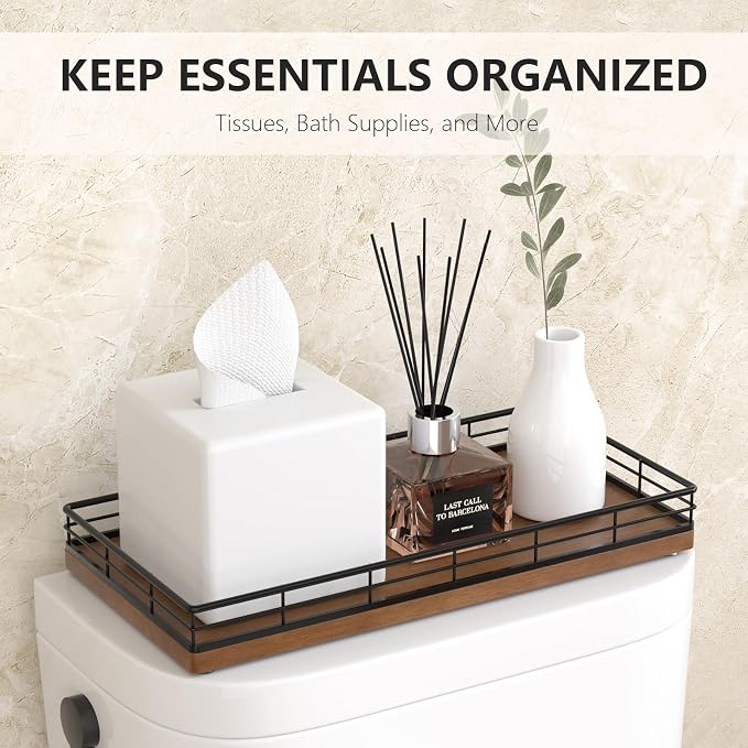Toilet Paper Basket Organizer – Oak Wood Toilet Tank Tray - Image 3