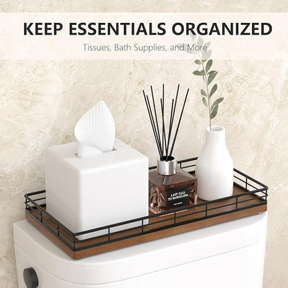 Toilet Paper Basket Organizer – Oak Wood Toilet Tank Tray - Image 3