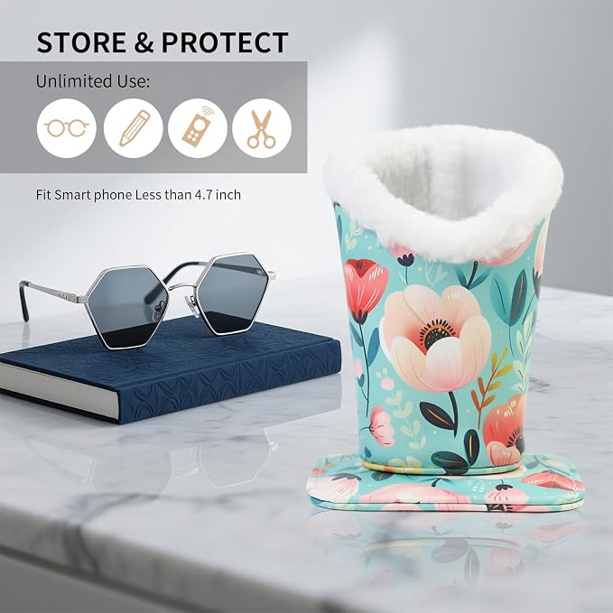 Plush Lined Eyeglasses Holder, Cute Magnetic PU Leather Glasses Stand Case - Image 5