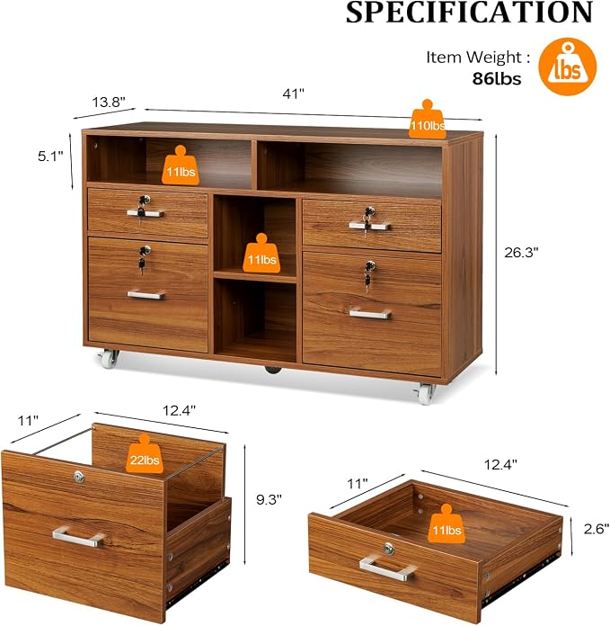 VINGLI Wide 4 Drawer Lockable Rolling File Cabinet - Image 3
