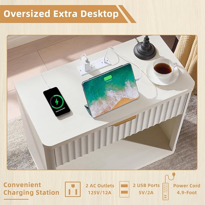 LEYAOYAO 31" Wide Fluted Nightstand Set of 2 - Image 6