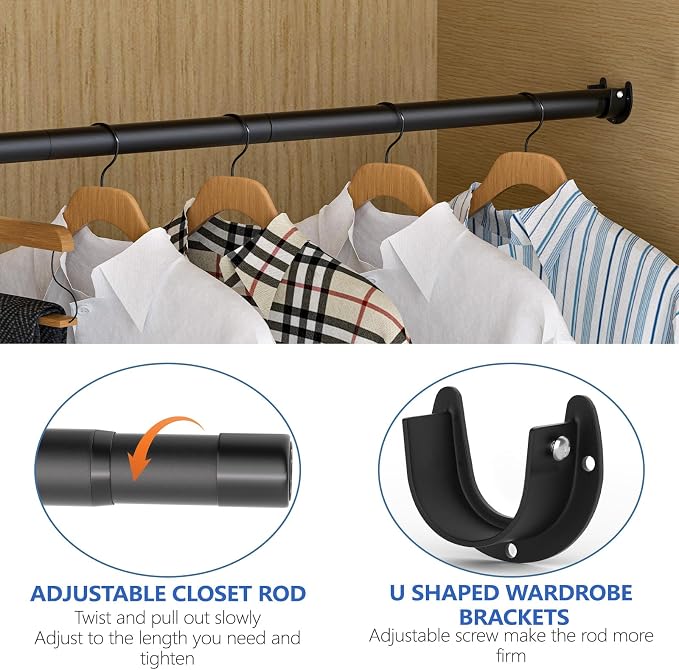 Closet Rods for Hanging Clothes, 17 to 83 Inch Closet Rod, Heavy Duty - Image 3