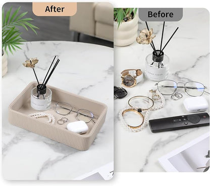 PU Leather Valet Tray Organizer, Modern Nightstand Organizer Bedside Desktop - Image 3