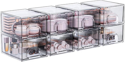ZJIAI 8 Pack Clear Stackable Storage Drawer, Acrylic Drawer, Cosmetic Organizer by ZHIAI