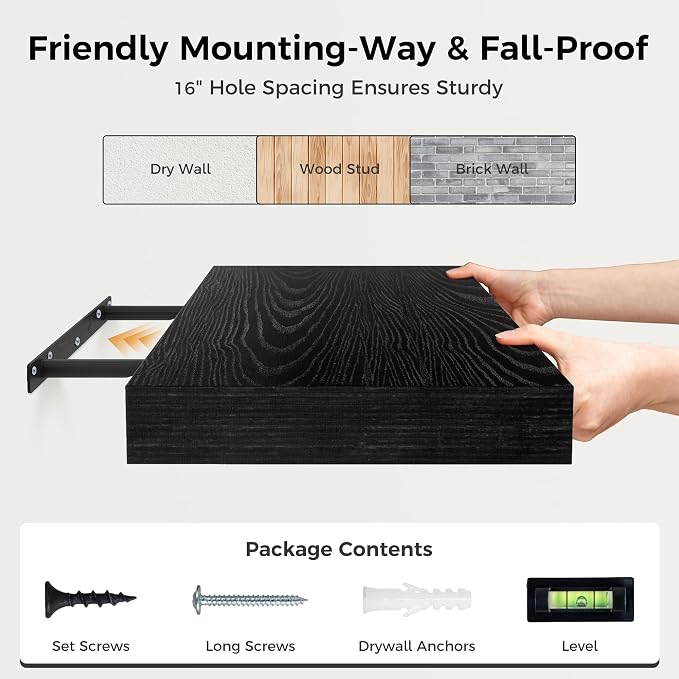 12 Inch Deep Black Floating Shelves, 24 x 12 Floating Shelf - Image 8
