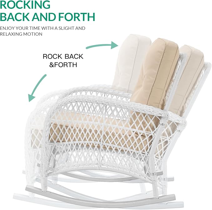 VIVIJASON 3-Piece Outdoor Conversation Bistro Set, Patio Wicker Rocking Chairs - Image 3
