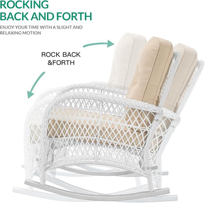 VIVIJASON 3-Piece Outdoor Conversation Bistro Set, Patio Wicker Rocking Chairs - Image 3