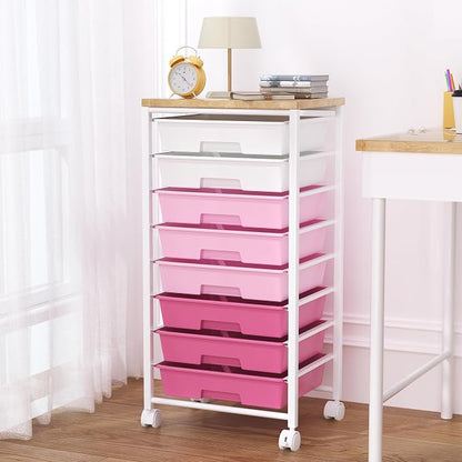 Rolling Cart with 8 Drawers, Storage Drawers Cart with Wooden Tabletop and by Unknown