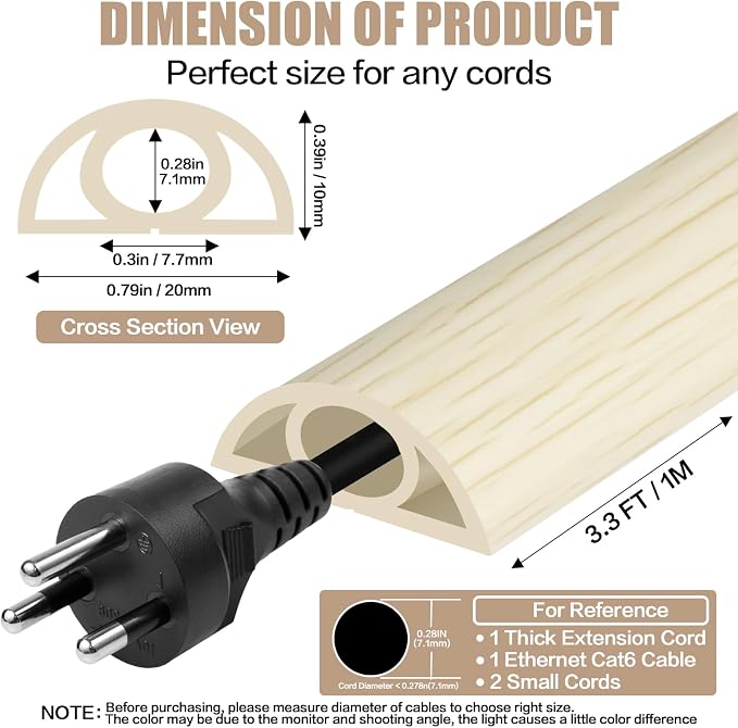 Floor Cord Cover Self Adhesive Cord Hider, 3.3FT Cable Management, Extension - Image 2