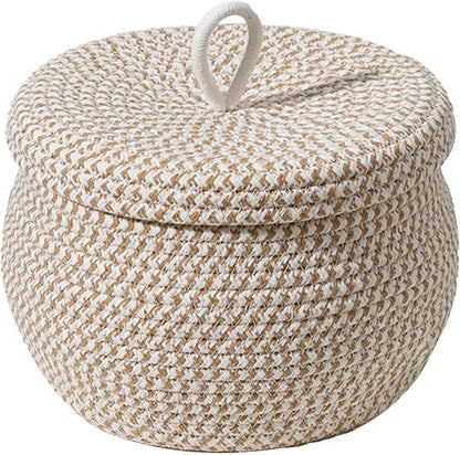 Rope Basket – Straw Woven 21x21x17cm | Round Cotton Rope Storage Basket by Unknown