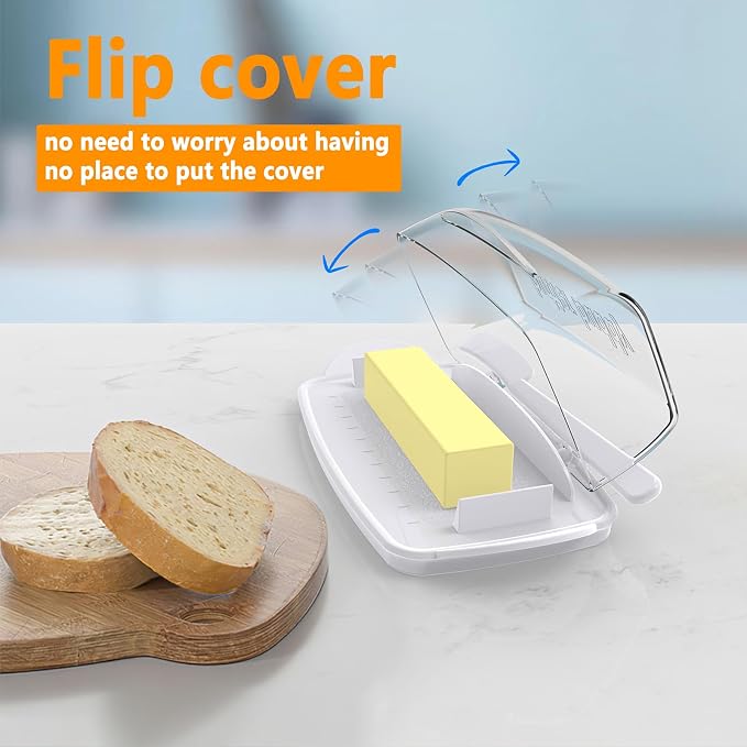 Butter Dish with Lid and Knife, Large Plastic Flip Top Butter Dishes Clear - Image 4