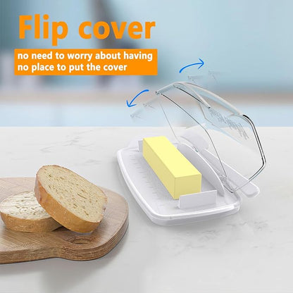 Butter Dish with Lid and Knife, Large Plastic Flip Top Butter Dishes Clear - Image 4