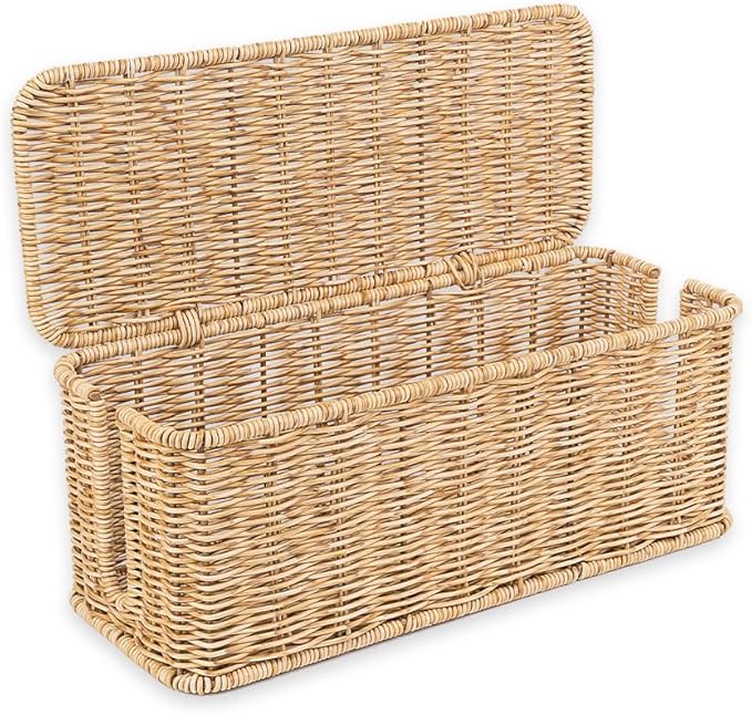 Cable Management Box, Handmade Rattan Cable Organizer, 2 Open Slots Cords Hider by Cantalop