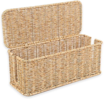 Cable Management Box, Handmade Rattan Cable Organizer, 2 Open Slots Cords Hider by Cantalop