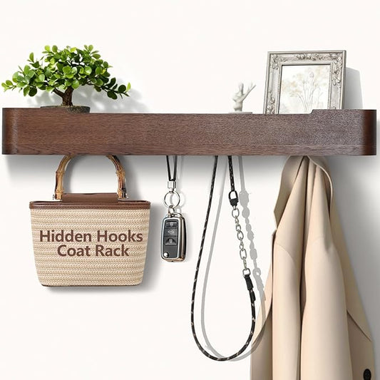 Coat Rack Wall Mount with Hidden Hooks Modern Key Holder Wood Entryway Hook by Jadoxy