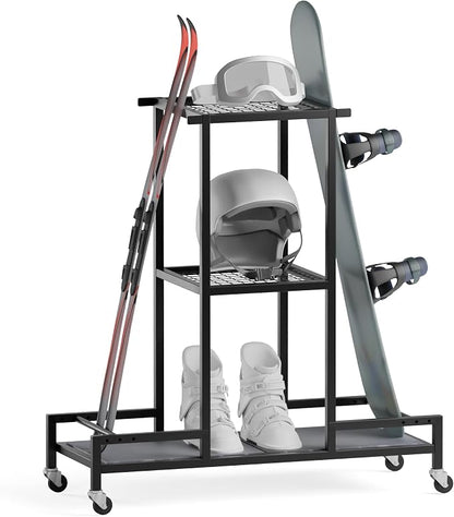 Standing Ski Storage Rack, Holds Snowboards & Skis, 3-Tier Organizer by Unknown