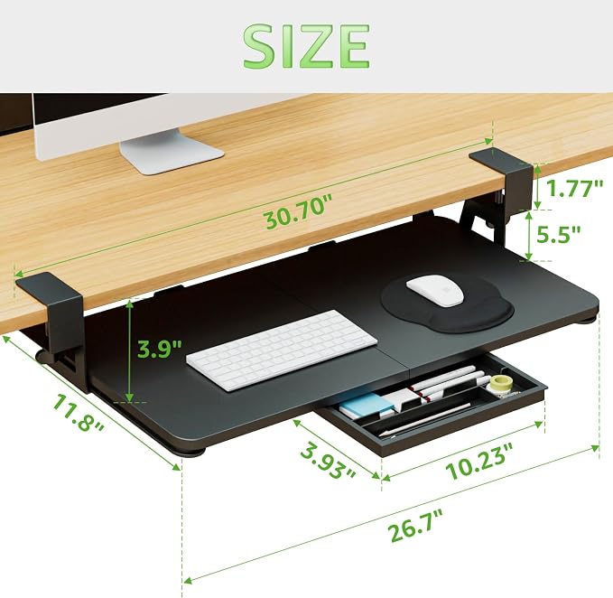 Desktop Keyboard Tray, Under Desk Pull Out, 26.77" X 11.81" Large Size Keyboard - Image 5