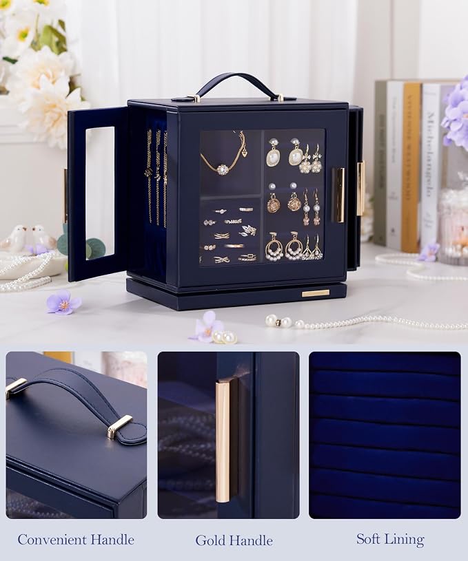 Homde Christmas Gifts Jewelry Box 360° Rotating, Necklace Earring Organizer - Image 5