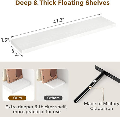 Fun Memories White Floating Shelves 48 Inch Long, Wood Wall Shelves 48x9.3x1.5 - Image 3