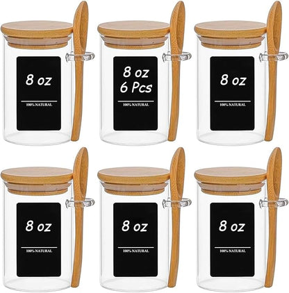 ComSaf Spice Jars with Spoon 8 oz 6Pack, Small Spice Containers Starter Set by ComSaf