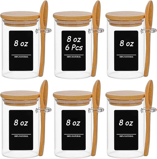 ComSaf Spice Jars with Spoon 8 oz 6Pack, Small Spice Containers Starter Set by ComSaf