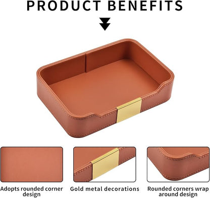 Luxury Leather Valet Tray Desktop Storage Organizer, Bedside Vanity Catchall - Image 5