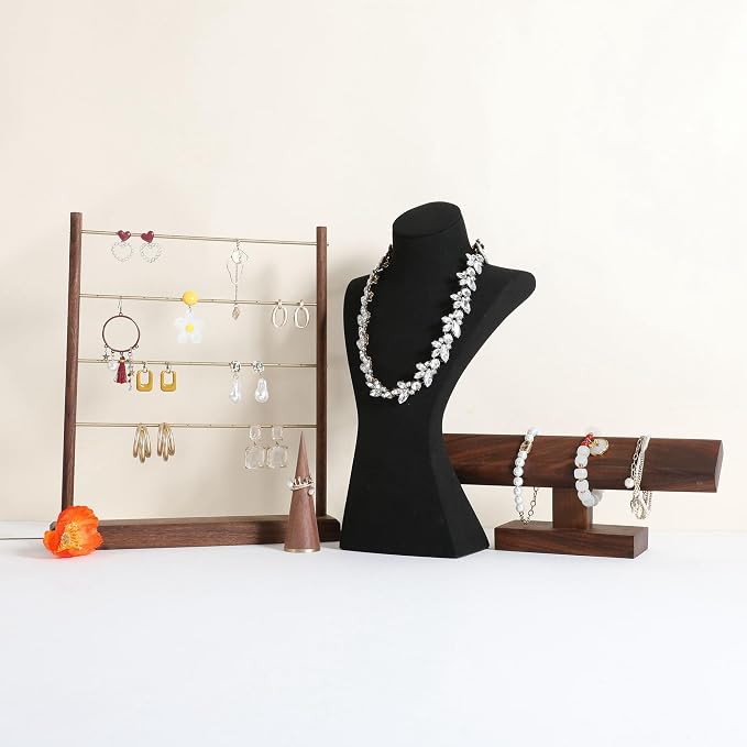 GemeShou Black necklace storage hanger stand jewelry organizer, Velvet jewelry - Image 7