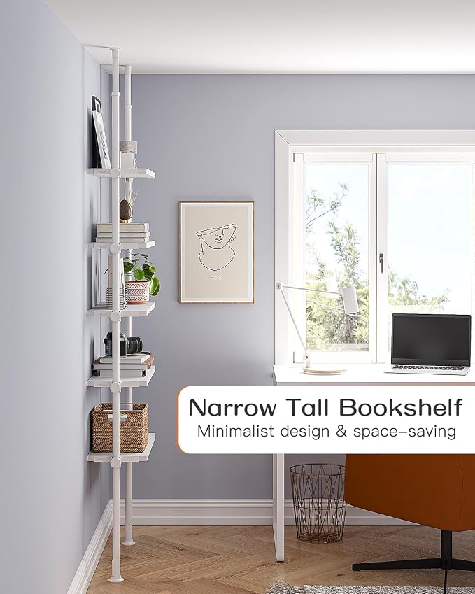 ALLZONE 5 Tiers Narrow Bookshelf, Tall Adjustable Ladder Book Shelf - Image 5