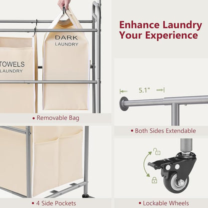 Tajsoon Laundry Hamper with Hanging Rack, Laundry Sorter 4 Sections, 4 Basket - Image 6