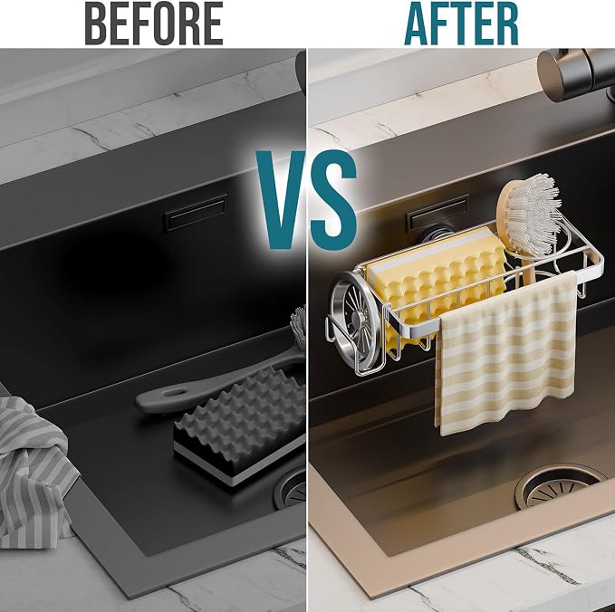 TAILI Sponge Holder with Strong Suction Cup, 4-in-1 Rustproof Sink Organizer - Image 4