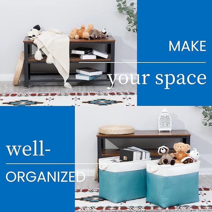 Bidtakay Storage Baskets Extra Large 17x12x15 In Teal Blue Nursery Toy Baskets - Image 4