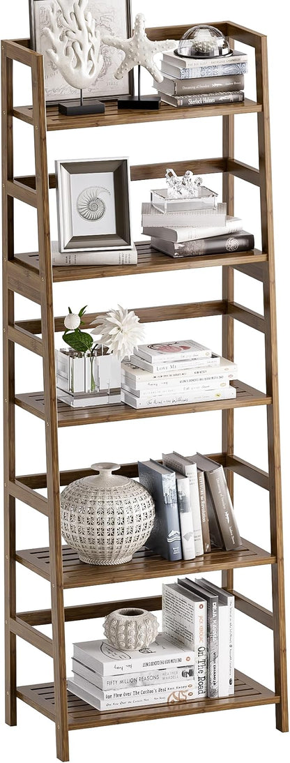 Ladder Shelf, 5-Tier Bookshelf, All Bamboo Heavy Duty Bookcase, Freestanding by VOVALACraftingDreamHomes