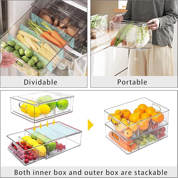 MineSign 4 pack Stackable Refrigerator Organizer Bins Pull-Out Drawers - Image 4