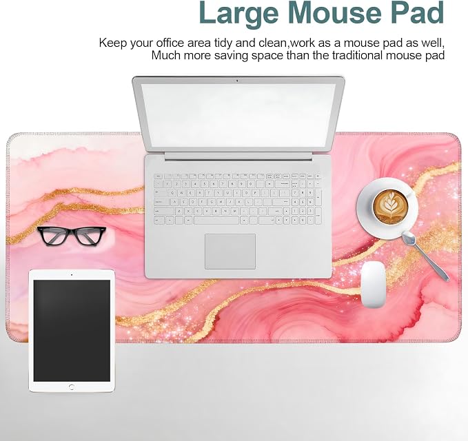 Pink and Gold Stripes Gaming Mouse Pad 35.4"x15.7"Desk Mat Anti-Slip Rubber - Image 6