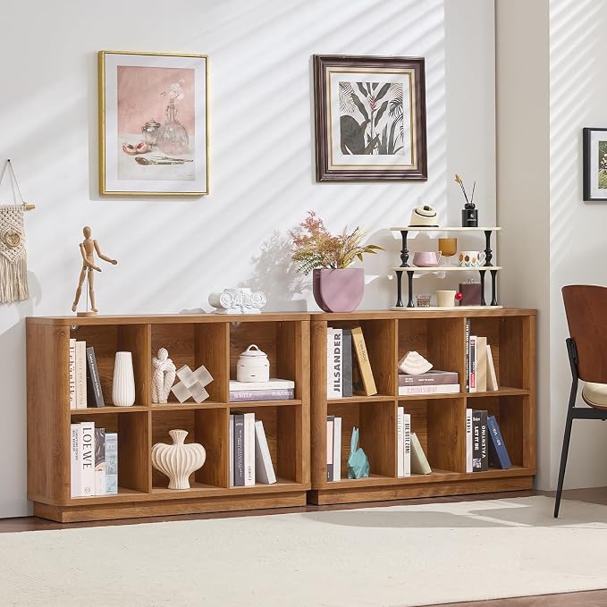 6 Cube Storage Organizer, Floor Standing 2-Tier Wooden Bookshelf - Image 4